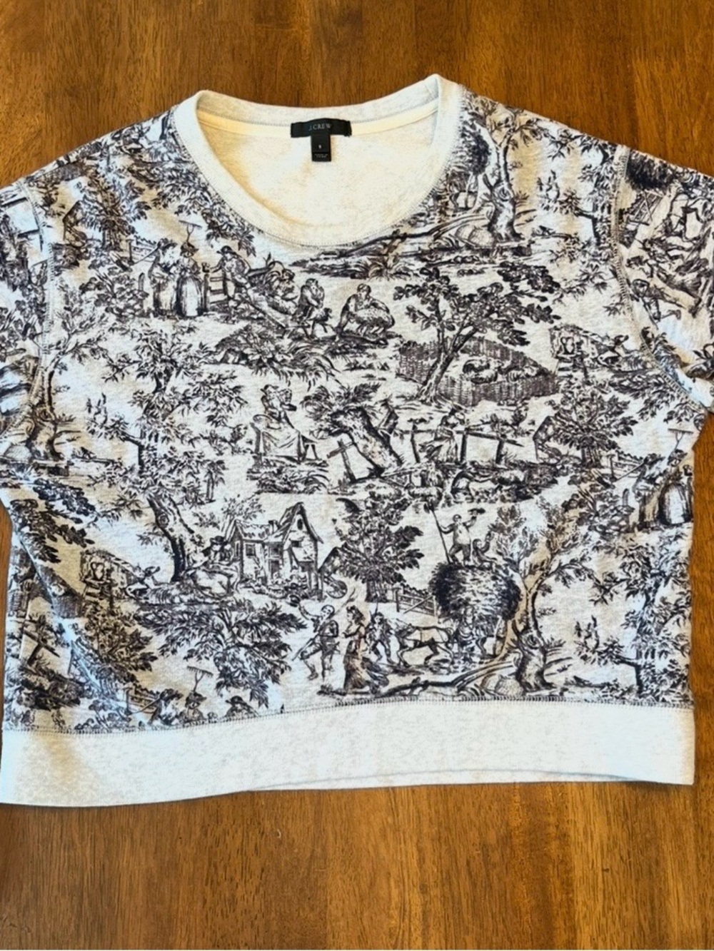 J.Crew Toile Print Cropped Cotton Sweatshirt Size Small
